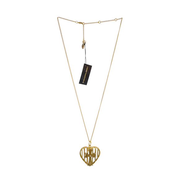 VIRGINS SAINTS & ANGELS VSA Caged Heart Cross Charm Necklace  VIRGINS SAINTS & ANGELS VSA Caged Heart Cross Charm Necklace in Gold